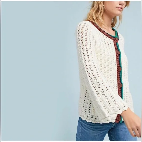 Anthropologie Women’s Elsie Open Button Up Knit Caridgan Size Small - Picture 2 of 13